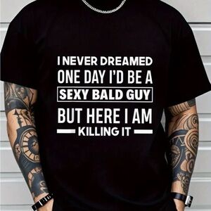 Men's Black Graphic Tee with Bold White Slogan